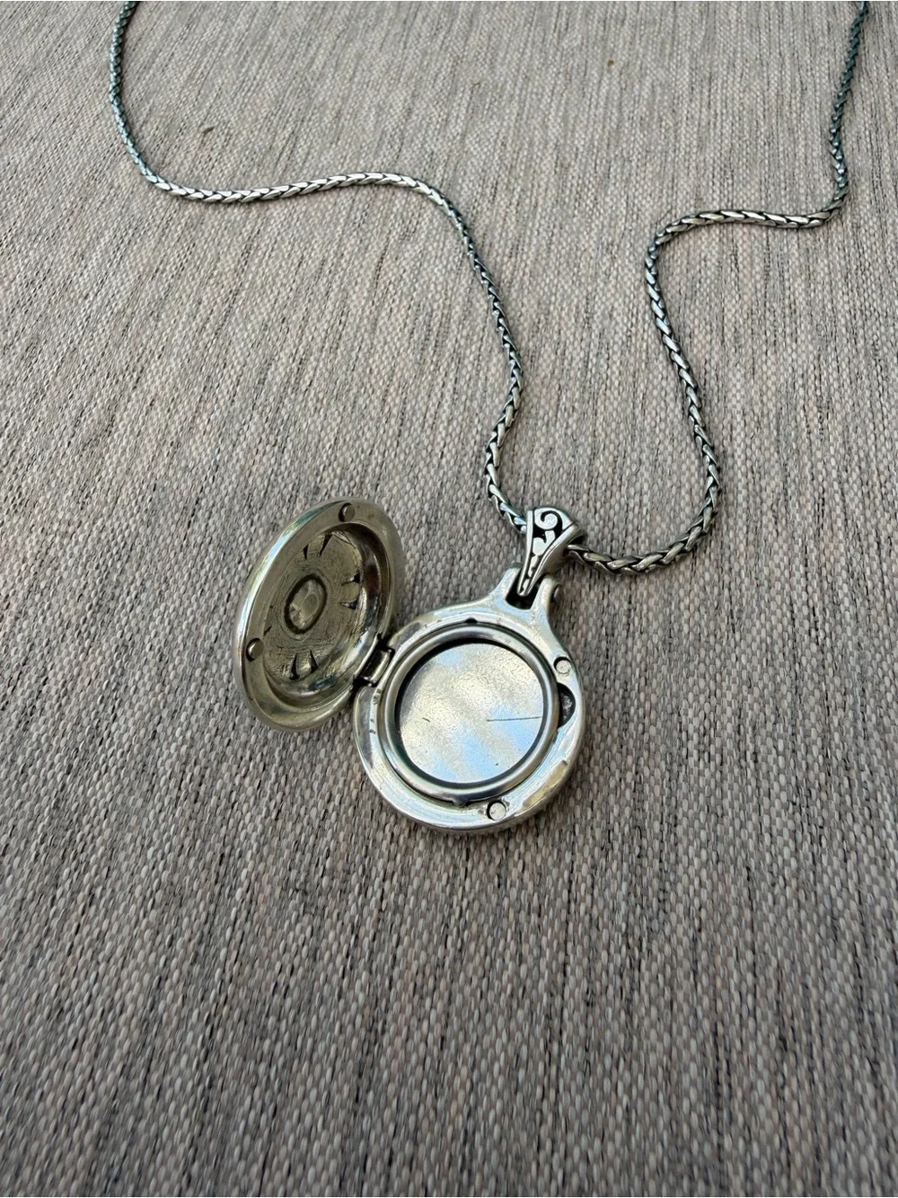 BRIGHTON Locket Celtic Blue Crystal Stone Long Filigree Silver Pendant Necklace - Picture 3 of 8